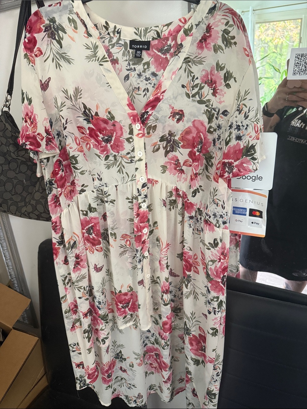 torrid Ivory Midi Dress with Pink Rose Print
